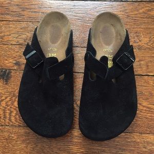 Black Suede Birkenstock Boston Mules 37 Regular